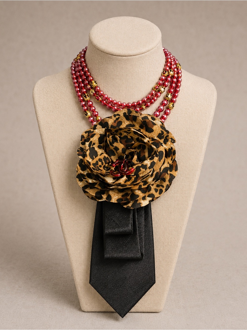 Necktie Necklace | Leopard Rose Statement Piece | Neck Nouveau